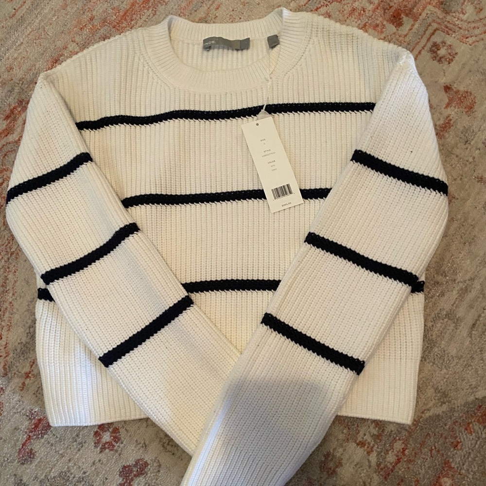 Vince White Crew Neck Sweater with Textured Knit